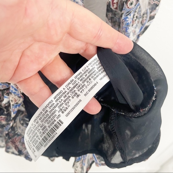 Zara Paisley Print Ruched Mini Dress XS Blue Black Casual Cocktail Party - Picture 11 of 11